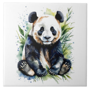 Beautiful Watercolor Panda Bear Ceramic Tile
