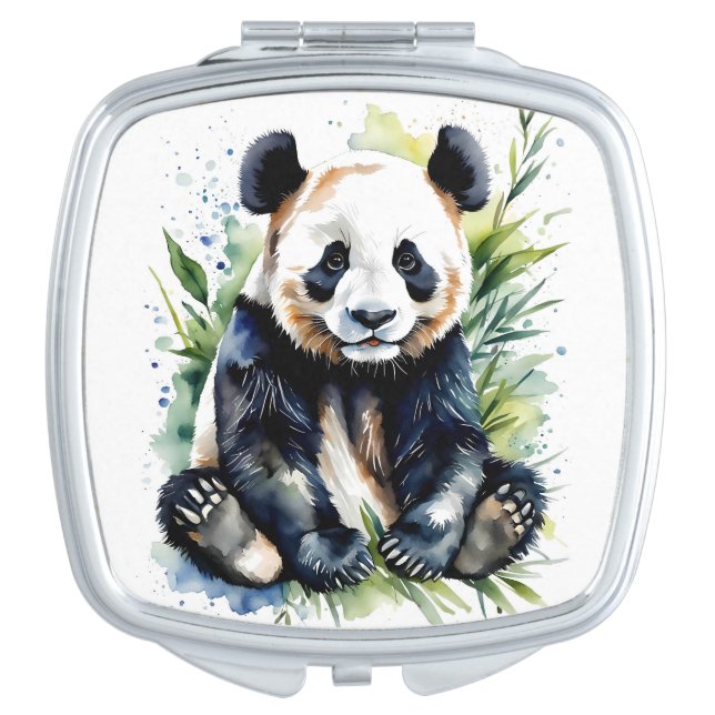 Beautiful Watercolor Panda Bear  Compact Mirror (Front)