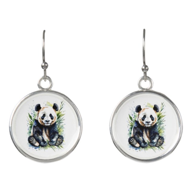 Beautiful Watercolor Panda Bear  Earrings (Front)