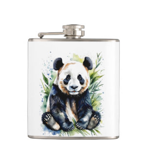 Beautiful Watercolor Panda Bear  Flask