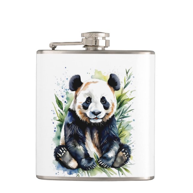 Beautiful Watercolor Panda Bear  Flask (Front)