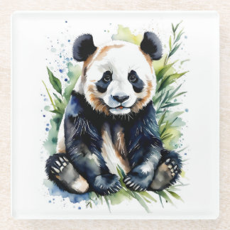 Beautiful Watercolor Panda Bear  Glass Coaster