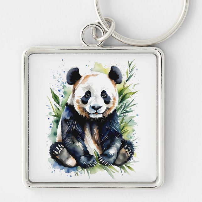 Beautiful Watercolor Panda Bear  Keychain (Front)