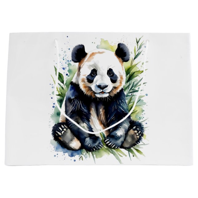 Beautiful Watercolor Panda Bear  Large Gift Bag (Front)