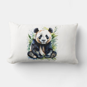 Beautiful Watercolor Panda Bear Lumbar Pillow