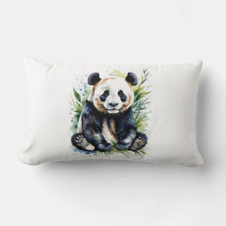 Beautiful Watercolor Panda Bear Lumbar Pillow