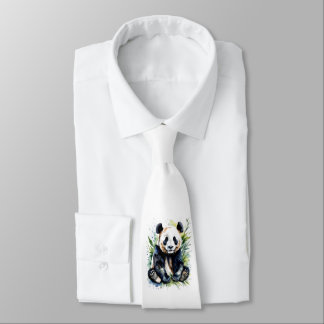 Beautiful Watercolor Panda Bear Neck Tie