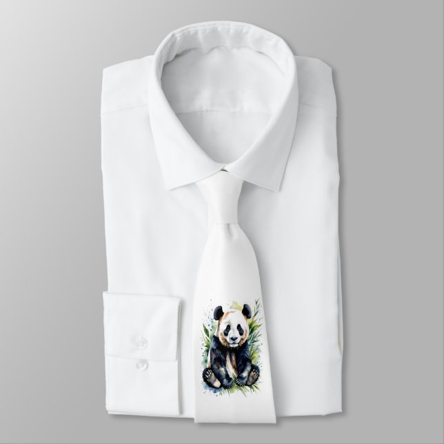 Beautiful Watercolor Panda Bear  Neck Tie (Tied)