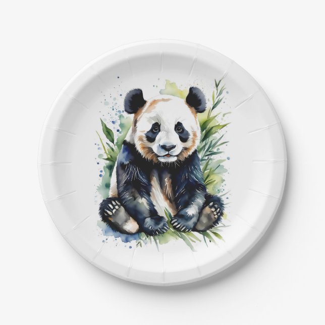 Beautiful Watercolor Panda Bear  Paper Plates (Front)