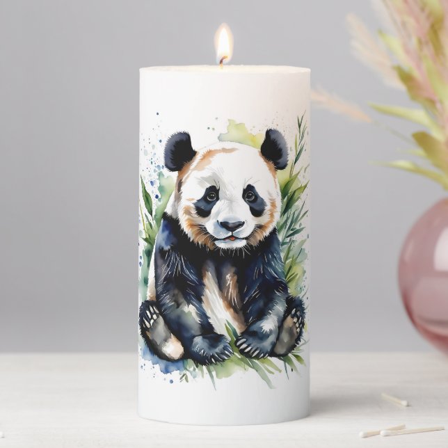 Beautiful Watercolor Panda Bear  Pillar Candle (In Situ)