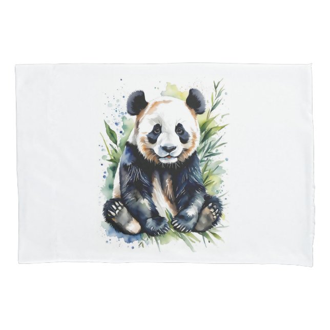 Beautiful Watercolor Panda Bear  Pillow Case (Front)