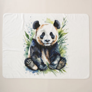 Beautiful Watercolor Panda Bear  Sherpa Blanket