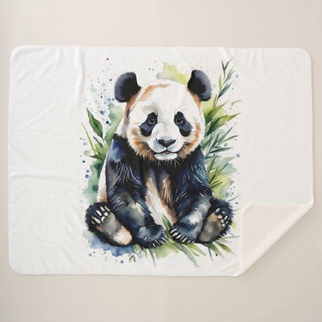 Beautiful Watercolor Panda Bear  Sherpa Blanket (Front (Horizontal))