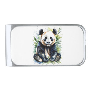 Beautiful Watercolor Panda Bear Silver Finish Money Clip