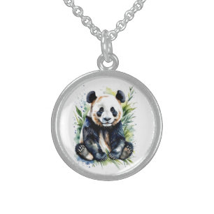 Beautiful Watercolor Panda Bear  Sterling Silver Necklace