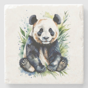 Beautiful Watercolor Panda Bear  Stone Coaster