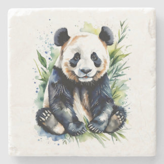 Beautiful Watercolor Panda Bear  Stone Coaster