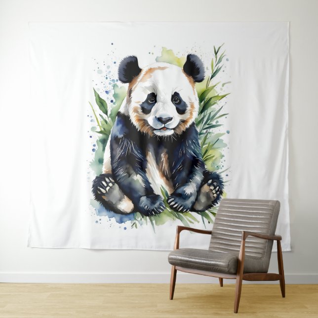 Beautiful Watercolor Panda Bear  Tapestry (In Situ (Horizontal))