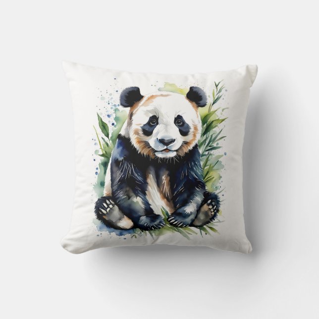 Beautiful Watercolor Panda Bear  Throw Pillow (Front)
