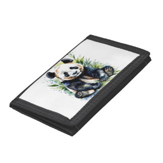 Beautiful Watercolor Panda Bear Trifold Wallet