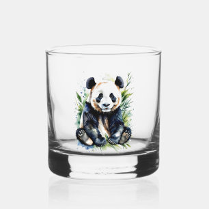Beautiful Watercolor Panda Bear Whiskey Glass