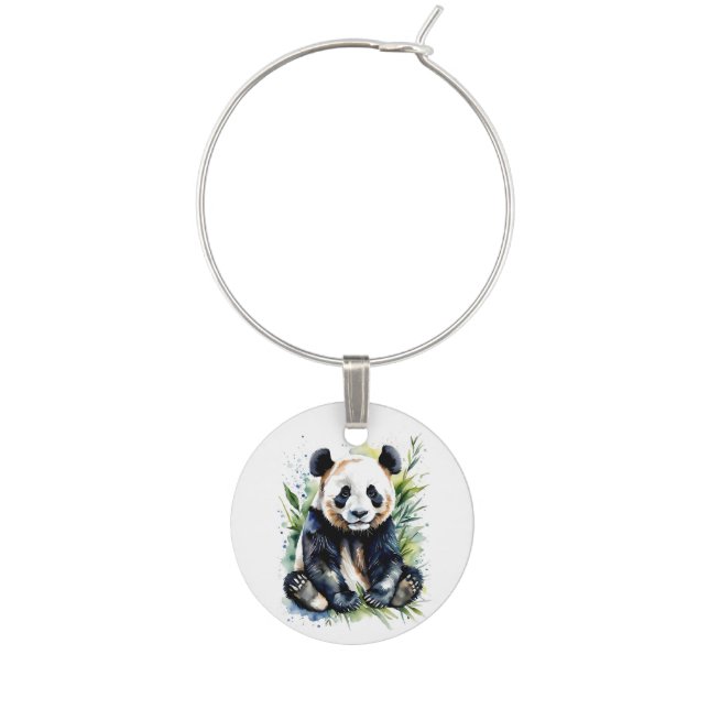 Beautiful Watercolor Panda Bear  Wine Charm (Front)