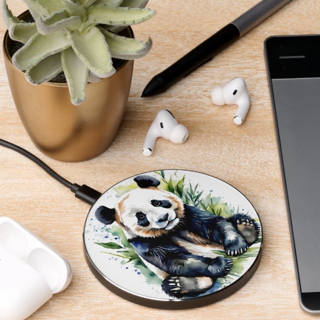 Beautiful Watercolor Panda Bear  Wireless Charger (Desk 2)