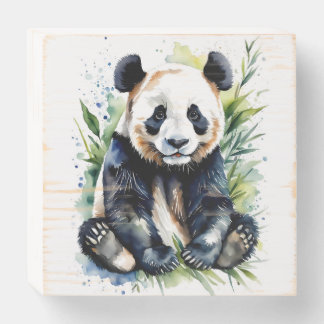 Beautiful Watercolor Panda Bear  Wooden Box Sign