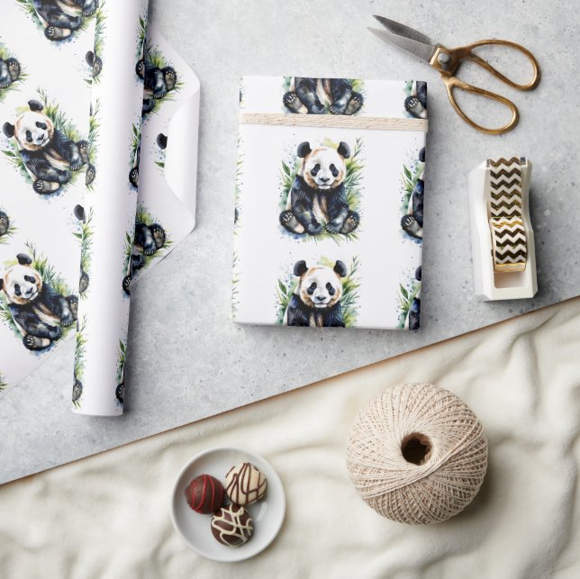 Beautiful Watercolor Panda Bear  Wrapping Paper (Crafts)