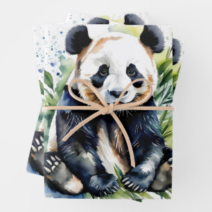 Beautiful Watercolor Panda Bear Wrapping Paper Sheets