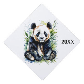 Beautiful Watercolor Panda Bear Year Graduation Cap Topper