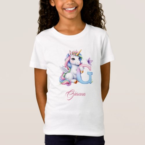 Beautiful watercolor pastel unicorn G monogram T_Shirt