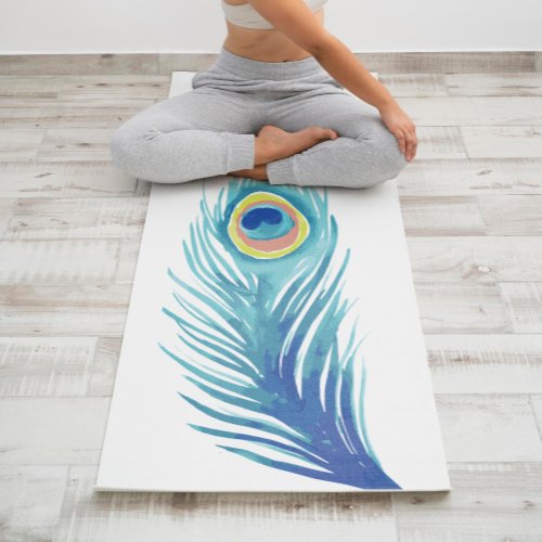Beautiful Watercolor Peacock Feather Personalized Yoga Mat