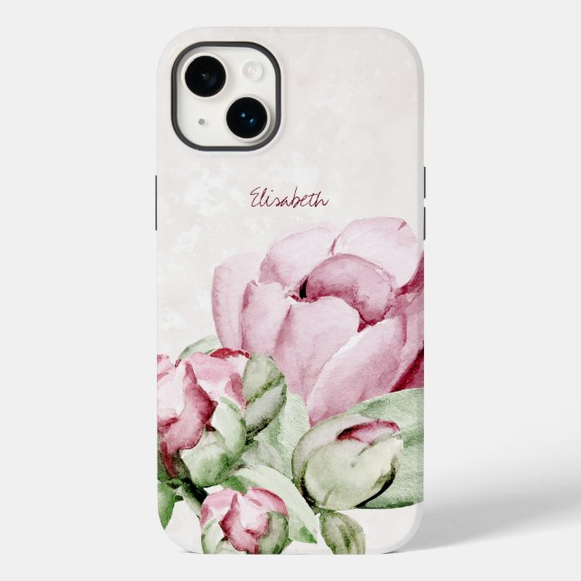 Beautiful Watercolor Peonies Beige Personalized Case-Mate iPhone Case (Back)