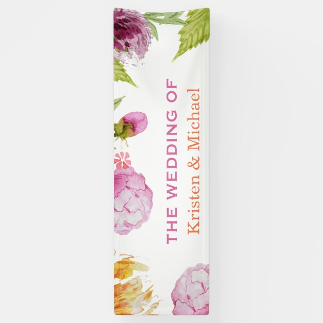 Beautiful Watercolor Peonies Floral Wedding Party Banner
