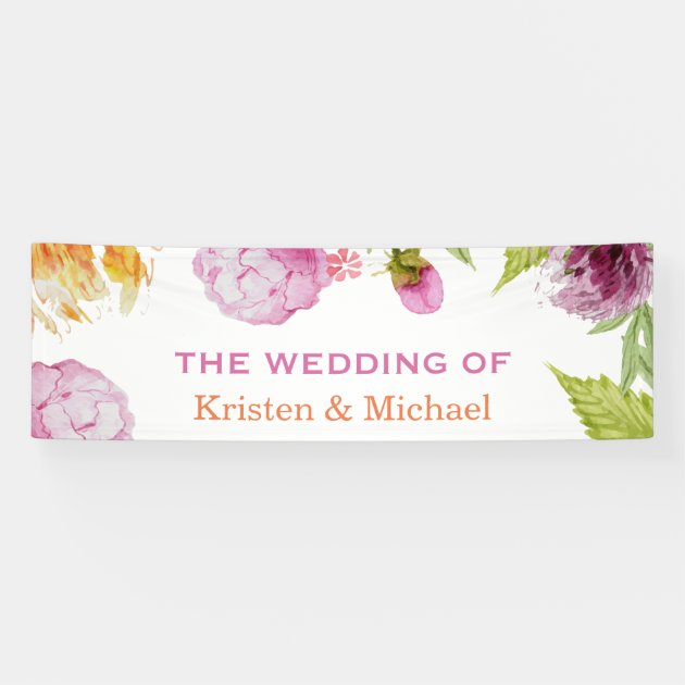 Beautiful Watercolor Peonies Floral Wedding Party Banner