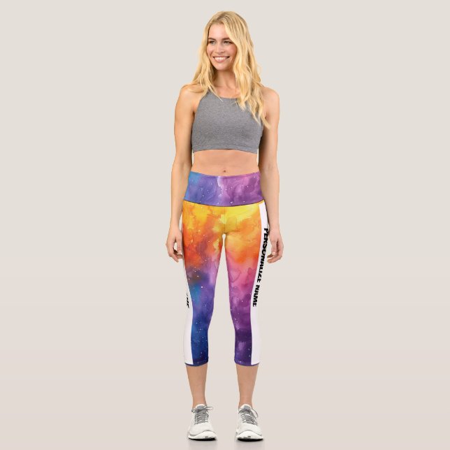 Beautiful Watercolor PERSONALIZE  Capri Leggings (Front)