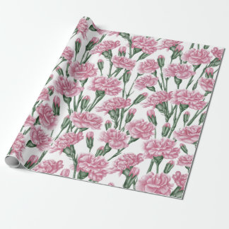 Beautiful Watercolor Pink Carnation Flowers Wrapping Paper