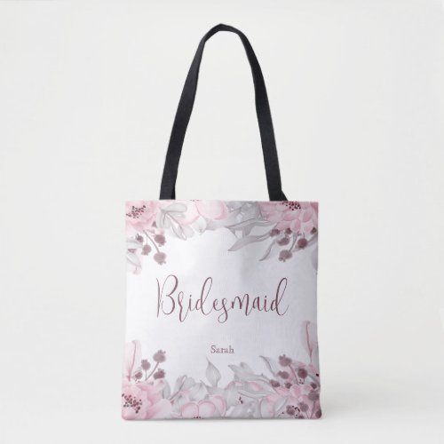 Beautiful Watercolor Pink Floral Bridesmaid Tote Bag