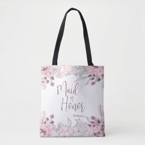 Beautiful Watercolor Pink Floral Maid of Honor Tote Bag