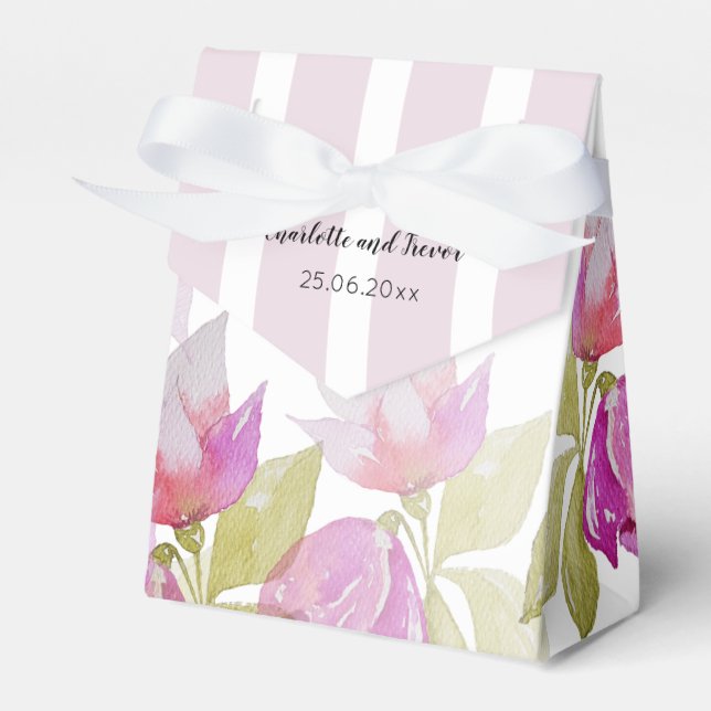 Beautiful Watercolor Pink Flowers Hand-painted Favor Boxes (Front Side)