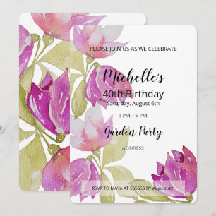 Beautiful Watercolor Pink Flowers Hand-painted Invitation