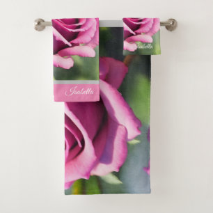 Beautiful Watercolor Pink Rose Modern Collection Bath Towel Set