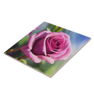 Beautiful Watercolor Pink Rose Modern Collection Ceramic Tile