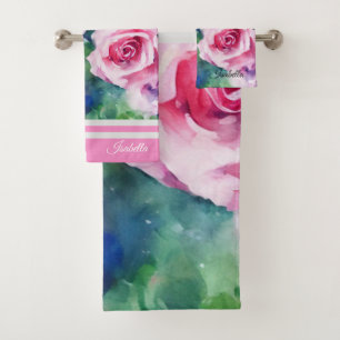 Beautiful Watercolor Pink Rose Popular Collection Bath Towel Set