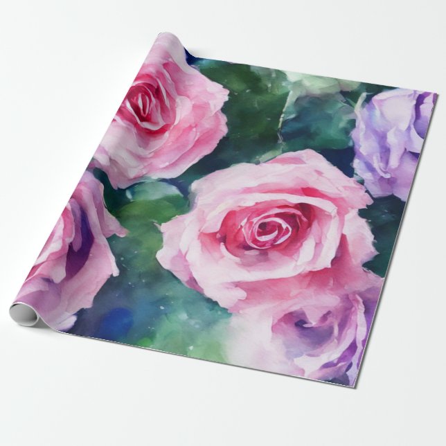 Beautiful Watercolor Pink Rose Popular Collection Wrapping Paper (Unrolled)