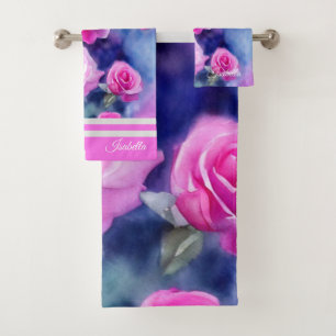 Beautiful Watercolor Pink Rose Trendy Collection Bath Towel Set