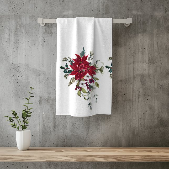 Beautiful Watercolor Poinsettia Flower Red Bath Towel Set (Creator Uploaded)