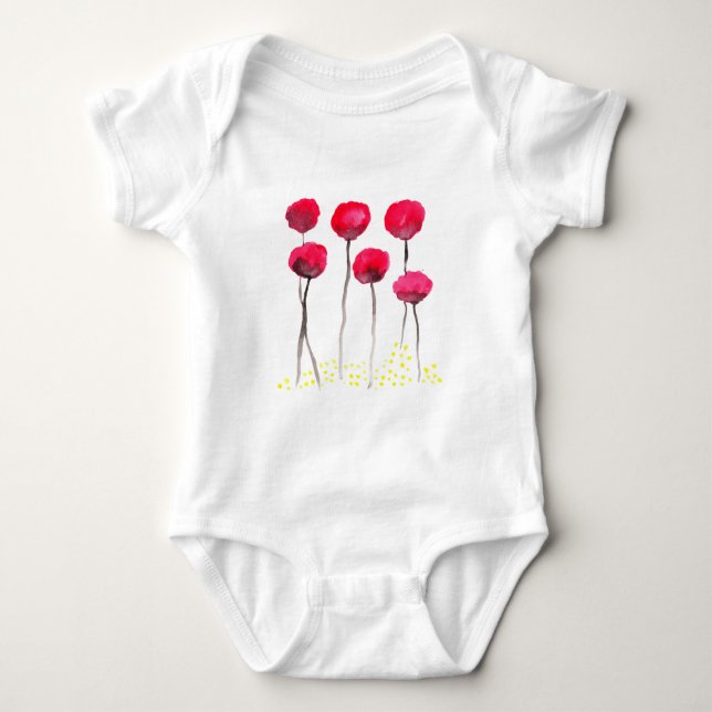 Beautiful watercolor poppies baby bodysuit (Front)