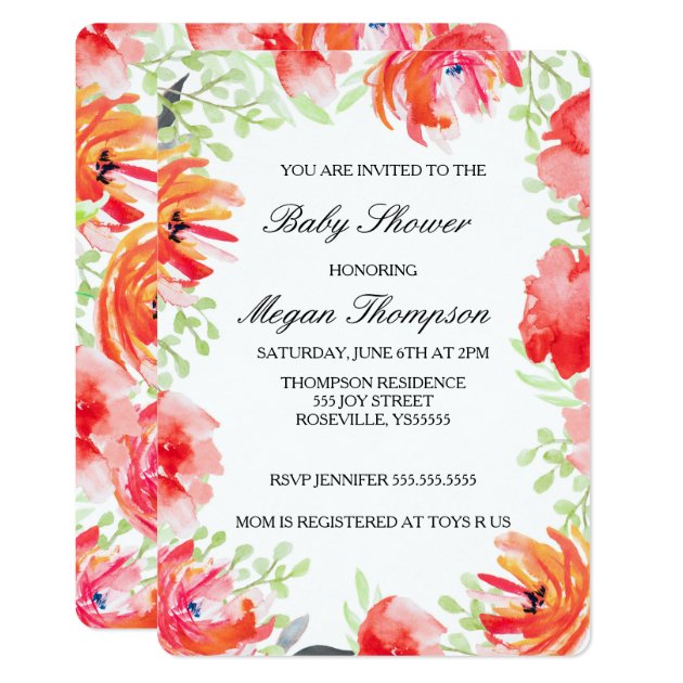 Beautiful Watercolor Poppy Flower Baby Shower Invitation